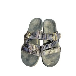 Vionic Womens Blue Snake Print Adjustable Slide Sandals Size 8‎